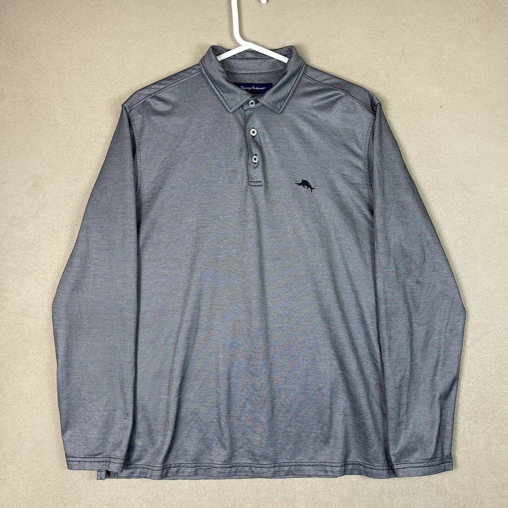 Tommy Bahama Polo Shirt Adult Large Gray Marlin Beach Golf‎ Long Sleeve Mens